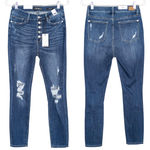 Judy Blue What Can I Say Button Fly Skinny Jeans Dark Wash Distressed Women's 29 Photo 1
