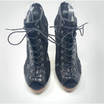 Stuart Weitzman Stuart Weizeman Black‎ Lace-Up Floral Heel Booties Photo 3