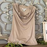 Forever 21 Drape Neck Sleeveless Top Champagne Tan Shimmery Shirt Womens Small Photo 3