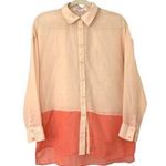 BCBGeneration  Color Block Coral Orange Pink Linen Button Down Blouse Size XS Photo 0