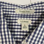 LL Bean Blue Gingham 3/4 Sleeve Wrinkle Free Pinpoint Oxford Shirt Size SMALL Photo 8