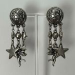 Vintage Silver Tone Celestial Stars Moon Angel Dangle Earrings Photo 0