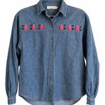 Vintage 90s Jennifer Blair Northern Isles Floral Embroidered Denim Shirt Size 12 Blue Photo 0