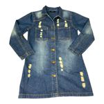Long distressed denim woman’s lightweight jacket or Dress size M Blue Size M Photo 6