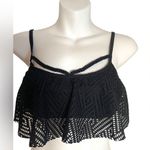Malibu Lace Ruffle Flounce Flowy Braided Flowy Black Bikini Top M Boho Tribal Size M Photo 6