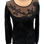 Boston Proper  Black Mesh Embroidered Top Whimsigoth Goth Dark Romantic Photo 0