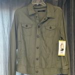 Tahari Denim Look Jacket Snaps Olive Green New Medium Lightweight Photo 3