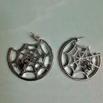 Spiderweb Hoop Earrings with Black Rhinestone Spiders Silver Photo 6