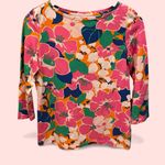 Talbots Cute pinky floral tropical stretch 3/4 sleeve top boho coastal cheery Photo 6