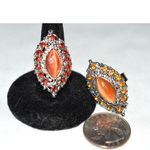 Source Unknown 2 Shimmering Shades Of Orange Rhinestone Silver Tone Metal Size Adj. 8-10 Rings Photo 3