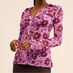 Free People  Lucky Shirtee Floral Shirt Lavender Sheer Mesh Retro Y2K 70s Large Photo 10