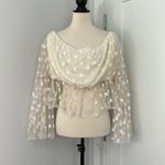 Nasty Gal New Size 14 Cream Dotted Long Sleeve Off Shoulder Cropped Blouse Photo 1