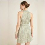 Anthropologie  Sage Green Palm Leaf‎ Print Maddie High Neck Halter Short Romper M Photo 2