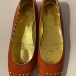 DKNY Donna Karan NY Gold Studded Pumpkin Rust Leather Italy Flats 8.5 NWOT Photo 5