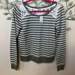 Garage  Olive Green & Cream stripe with lace shoulders sweatshirt Sz M NWT Photo 0