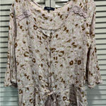 Angels Pink/Brown Cheetah Gauze Button Up Blouse Size M Tie/Tassel 3/4 Bell Sl Brown Size M Photo 0