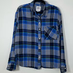 Aerie  Women’s Blue Plaid Flannel Button Down Shirt Size M Photo 0