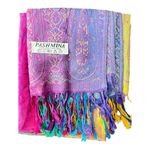 Pashmina Pashima Vibrant Multicolor Fringe Scarf Long 100% Pashima Photo 4