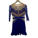 Three Floor  Cobalt Blue Lace Sheer‎ Illusion Ruffle Hem Mini Dress XS Photo 4