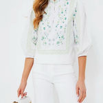 Tuckernuck  Hyacinth House Erin Blouse in white with green embroidery Small Photo 0