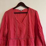 fever Coral Stripe Crochet Keyhole Boho Top in Size XL Pink Photo 2