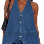 Women's Blue Denim Halter Vest Top Size Large Very Stylish Photo 2