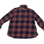 Old Navy Maternity S Utility Flannel Boyfriend Shirt Button Down Dark Star Plaid Photo 1