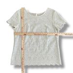 Loft  White Lace Blouse Medium Scallop Hem Short‎ Sleeve Crochet Top Ivory Photo 2