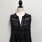 Elan  Black Metallic Silver Sleeveless Tiered V Neck Relaxed Fit Short Dress S Photo 1