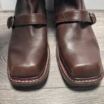 Pollini Brown Leather Motorcycle Boots Square Toe Buckle Side Zip EU38 US 7.5 Photo 5