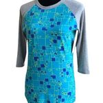 LuLaRoe  Womens Top Size XS Randy Baseball Tee Blue Neon Yellow Digital Pixelated Photo 0