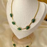18K Gold Plated green Emerald Necklace SET Stainless Steel womens jewelry green Photo 5