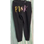 Victoria's Secret Victoria’s Secret Pink Gray Sweatpants Elastic Waist Glitter Graffiti Logo, M Photo 2