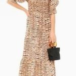 Faithfull the Brand Faithful The Brand De Christin Midi Dress Wyldie Animal Print Linen Size 6 Photo 0