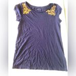 Loft  Women's Navy Top with Gold Embroidery size Small Photo 1