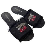 BCBGeneration Black Cherry Beaded Denim Fringe Slides Sz 6.5 Photo 4