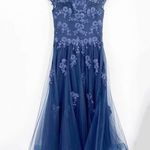 La Femme Navy Blue Embellished Mesh A-Line Formal Gown Size 14 Photo 6