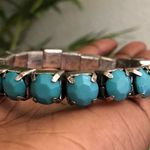 Turquoise stud stretch silver tone bangle bracelet jewelry boho western indie hippie Photo 1