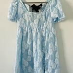 Topshop  Baby Blue Floral Embossed Puff Sleeve Babydoll Mini Dress 8 Photo 0