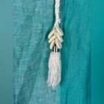 Sigrid Olsen  Caftan Linen Blend Tassel Aqua CoverUp Pockets Dress Women’s Sz M Photo 3