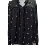 J.Crew  Velvet Tie Neck Top All Over Bow Print Black Ivory Blouse Long Sleeve Photo 0