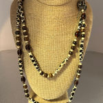 Beaded Necklace with Animal Print Accents Brown Photo 0