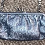 Talbots Small Silver Leather  Clamshell Purse Bag Photo 2
