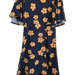 Who What Wear  Yellow and Black Floral Sundress with Flutter Sleeves Size Medium Photo 0