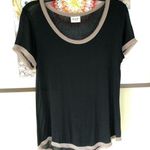 H.I.P. Black with Tan Piping Sheer Top blouse S Photo 0