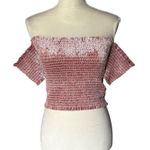 Tres Bien Women's Off-Shoulder Pink Velvet Smocked Crop Top Size M Photo 0