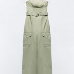 ZARA jumpsuit technical fabric cargo sleeveless wide streight leg light khaki Photo 3