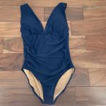 J.Crew  Navy Ruched V Neck One Piece Swimsuit Size L Photo 1