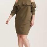 Torrid plus size OLIVE GREEN RUFFLED KNIT SWEATSHIRT DRESS cold shoulder size 4X Photo 1
