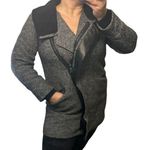 Vince Wool Pea Coat Shawl Collar Asymmetric Gray Black Leather Warm Winter Small Photo 0